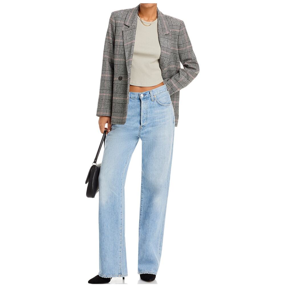 Anine Bing Madeleine Plaid Wool Double Breasted Blazer Jacket NWT Size Large